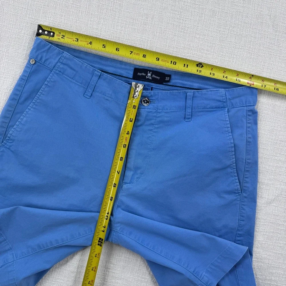 Psycho Bunny Mens 33 Light Blue Chino Shorts Flat Front Cotton Blend B6R790P1CE